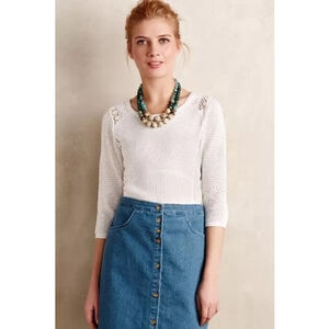 Anthropologie Knitted & Knotted White Lace Sweater Top M Winter Knit